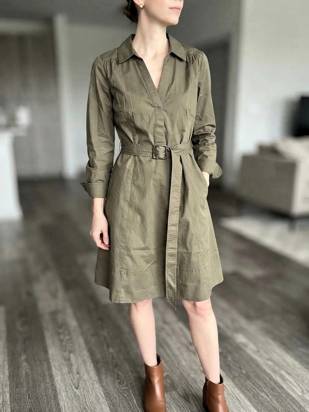 Calvin Klein Mini Shirt Dress in Green Size 14 NWT